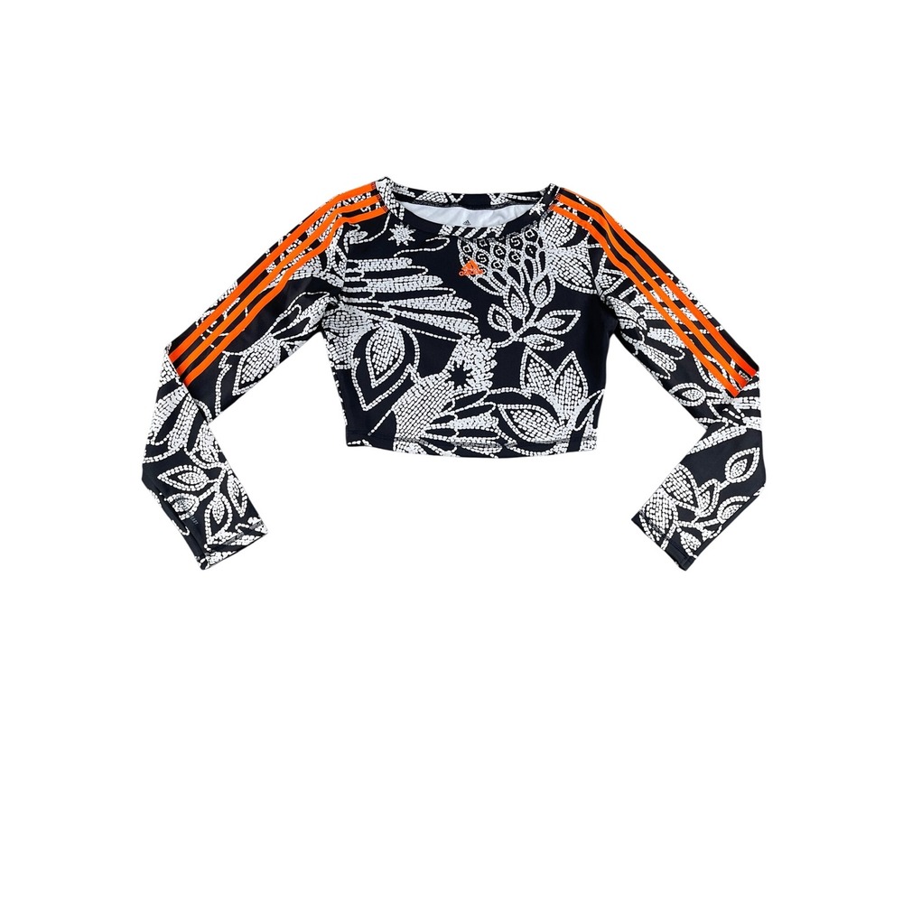 Adidas FARM Rio Crop Long Sleeve Top Black White Orange Floral HI5217 Womens M
